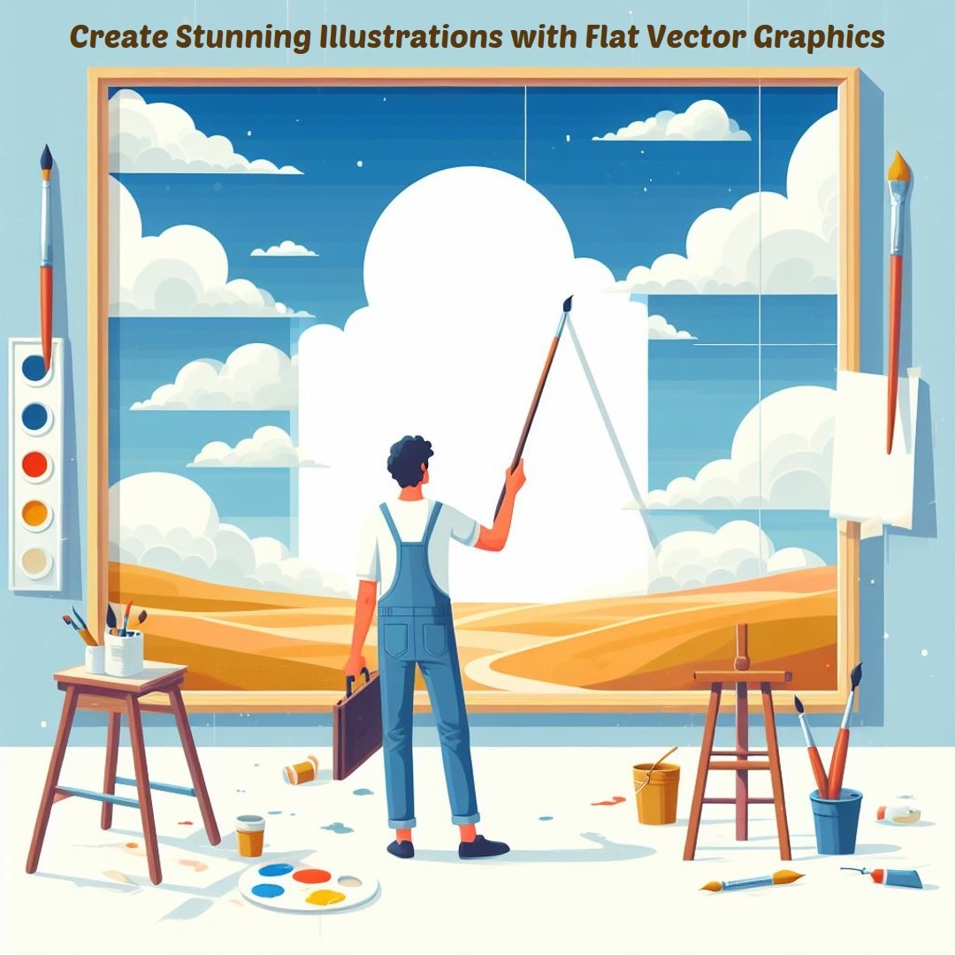 guy painting an image, flat, vector, illustration, graphic